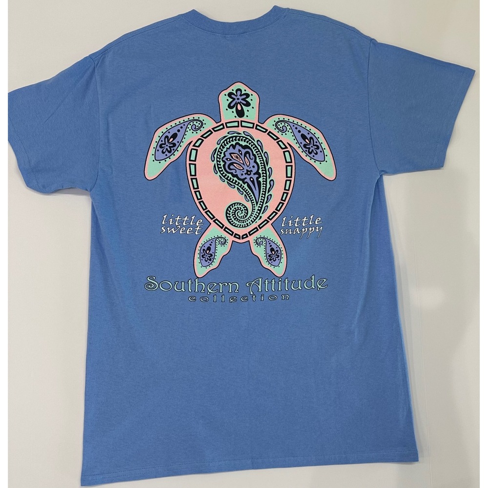 Southern Attitude Sea Turtle Paisley Blue Graphic T-Shirt Small NWT
